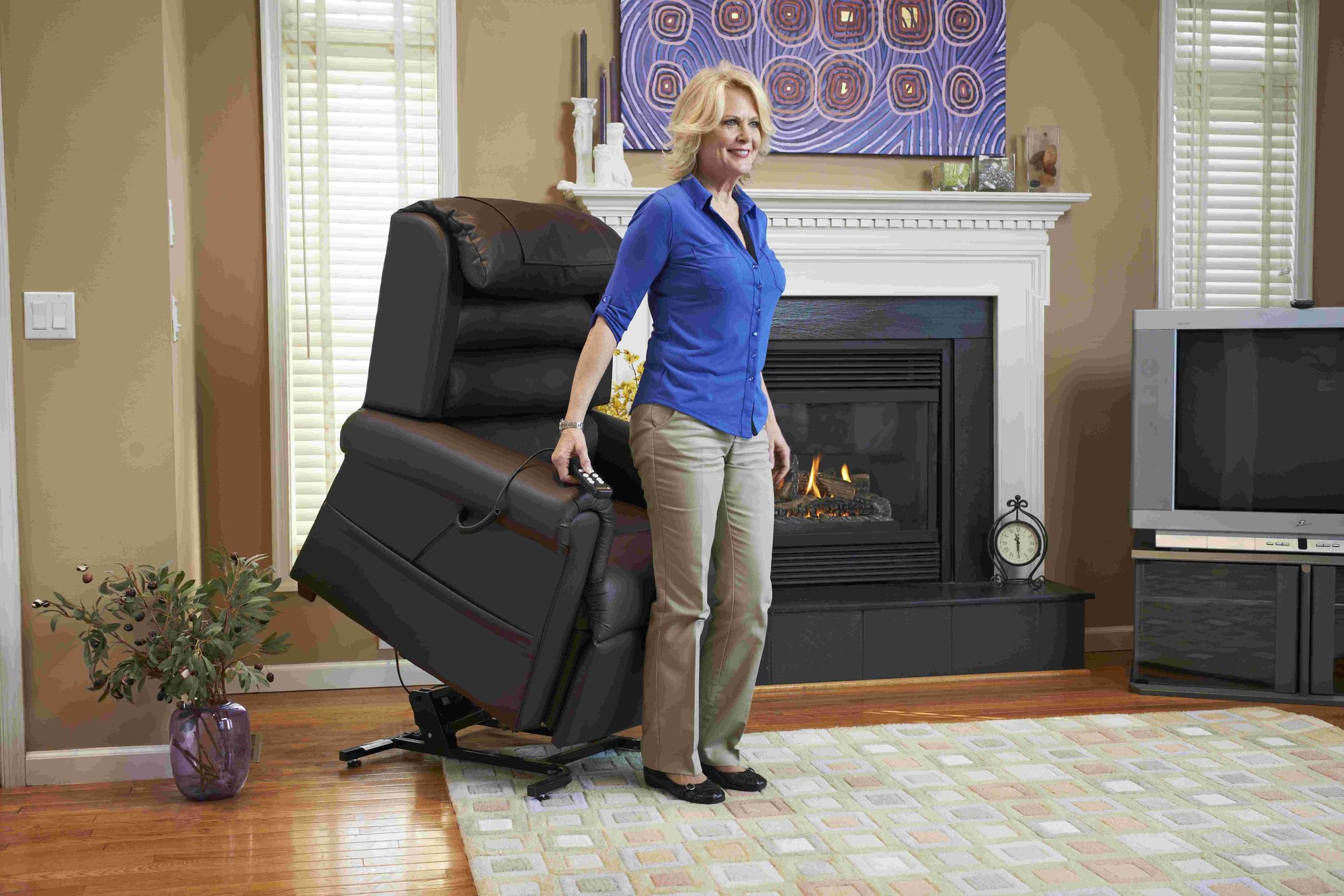 woman standing fireplace-1